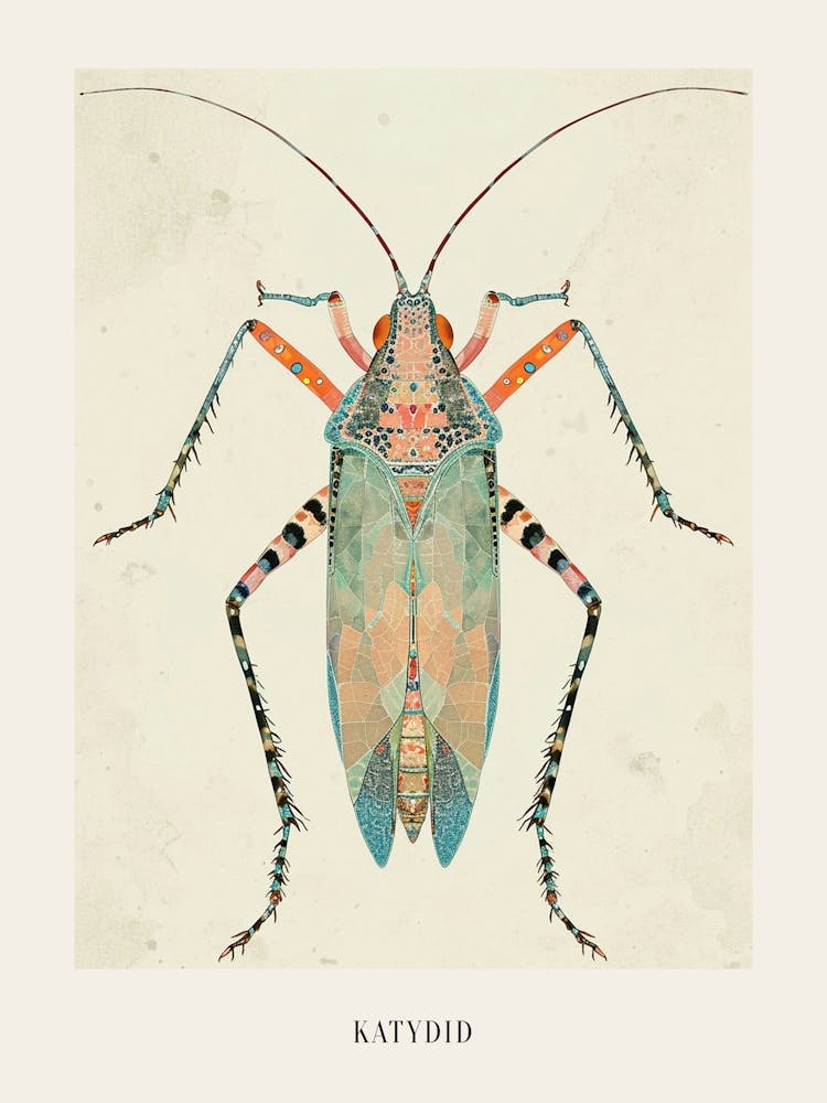 Bunte Insektenillustration Laubheuschrecke 13 Poster