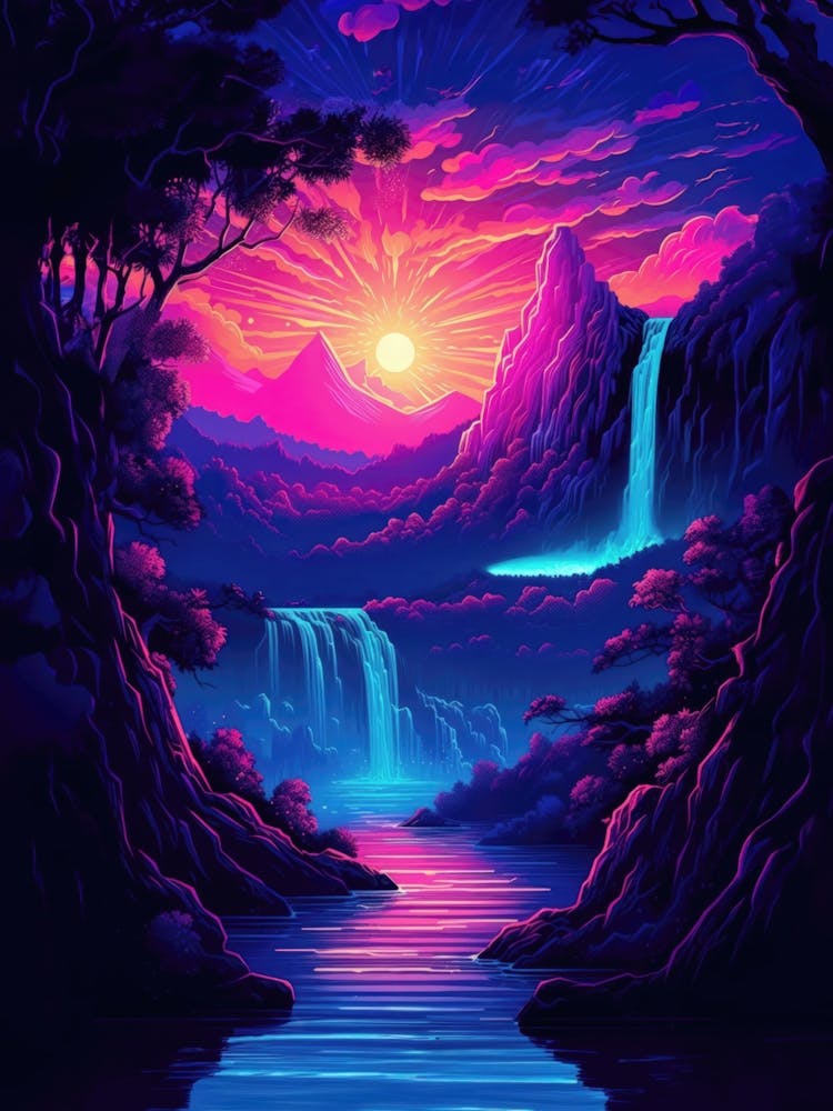 Psychedelic Cherry Blossom Japan Neon Art