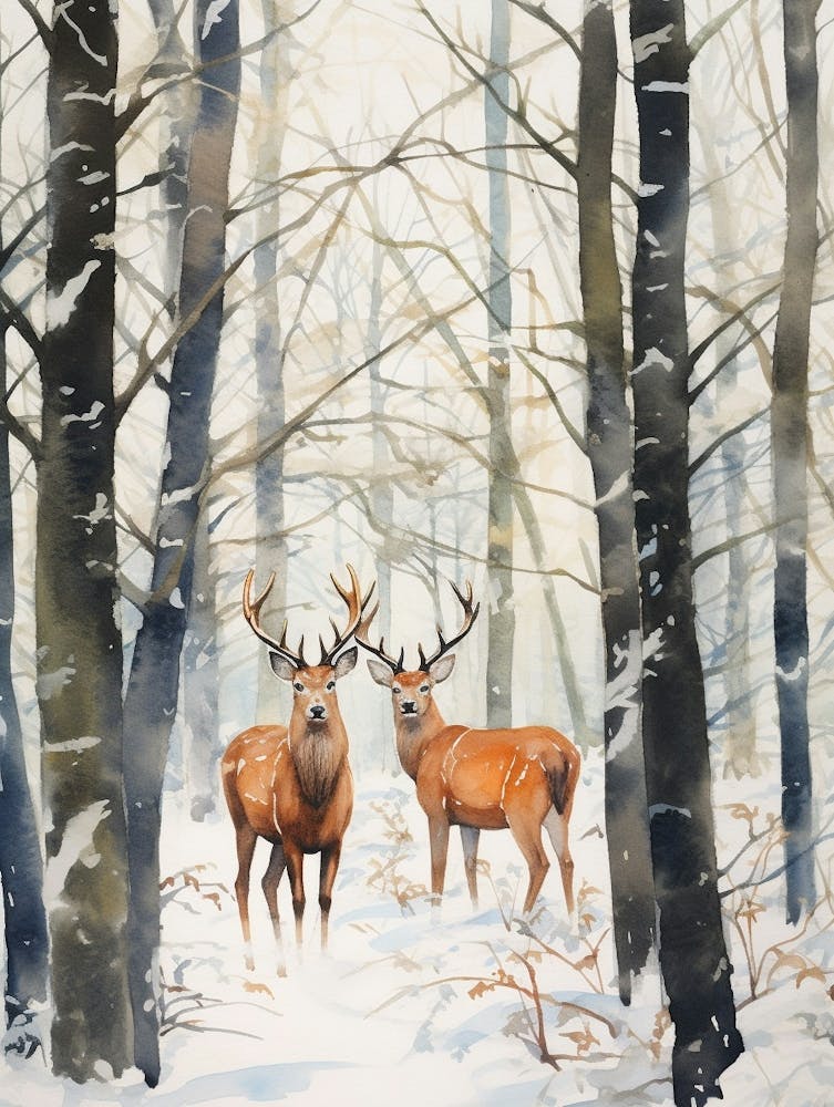 Winter Watercolour Elk