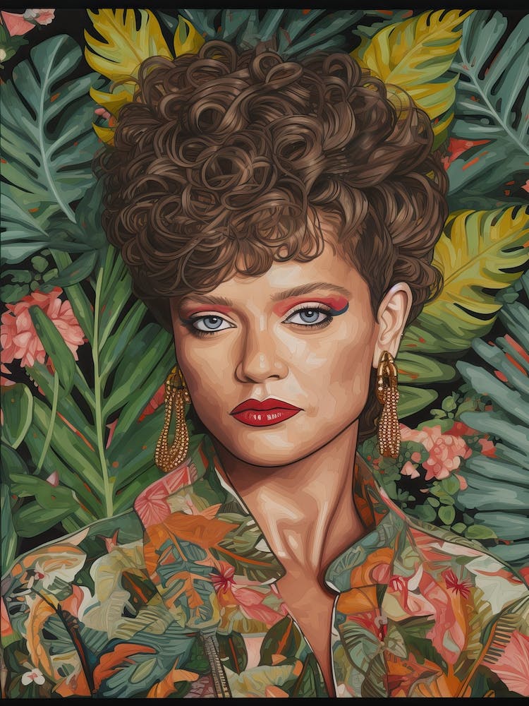 Floral Handpainted Portrait Of Rihanna  1
