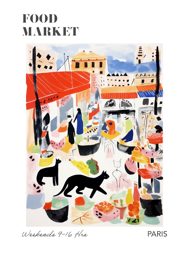 Der Lebensmittelmarkt in Paris 3 Illustrationsposter