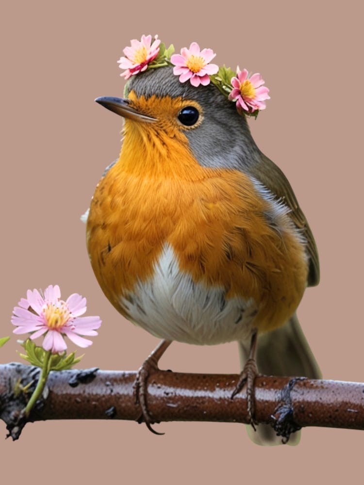 Robin With Flowers 12