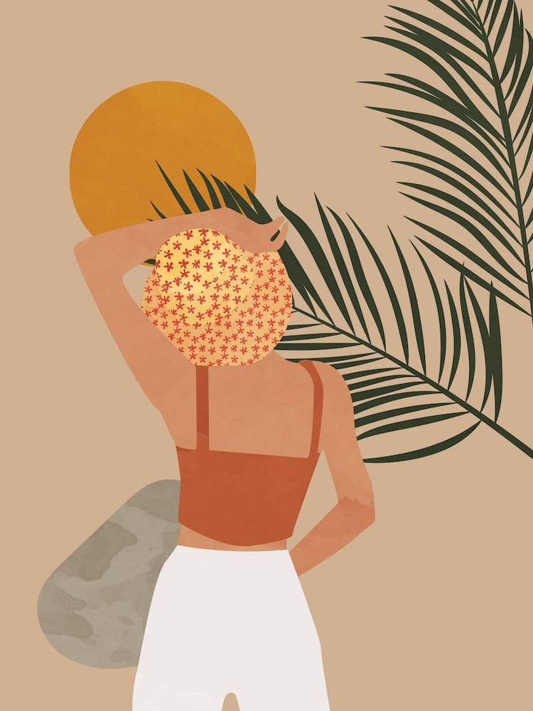 Illustration Of A Woman Holding A Palm Leaf