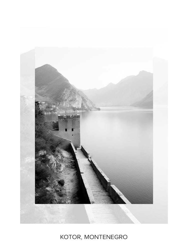 Poster Of Kotor, Montenegro, Black And White Old Photo 1