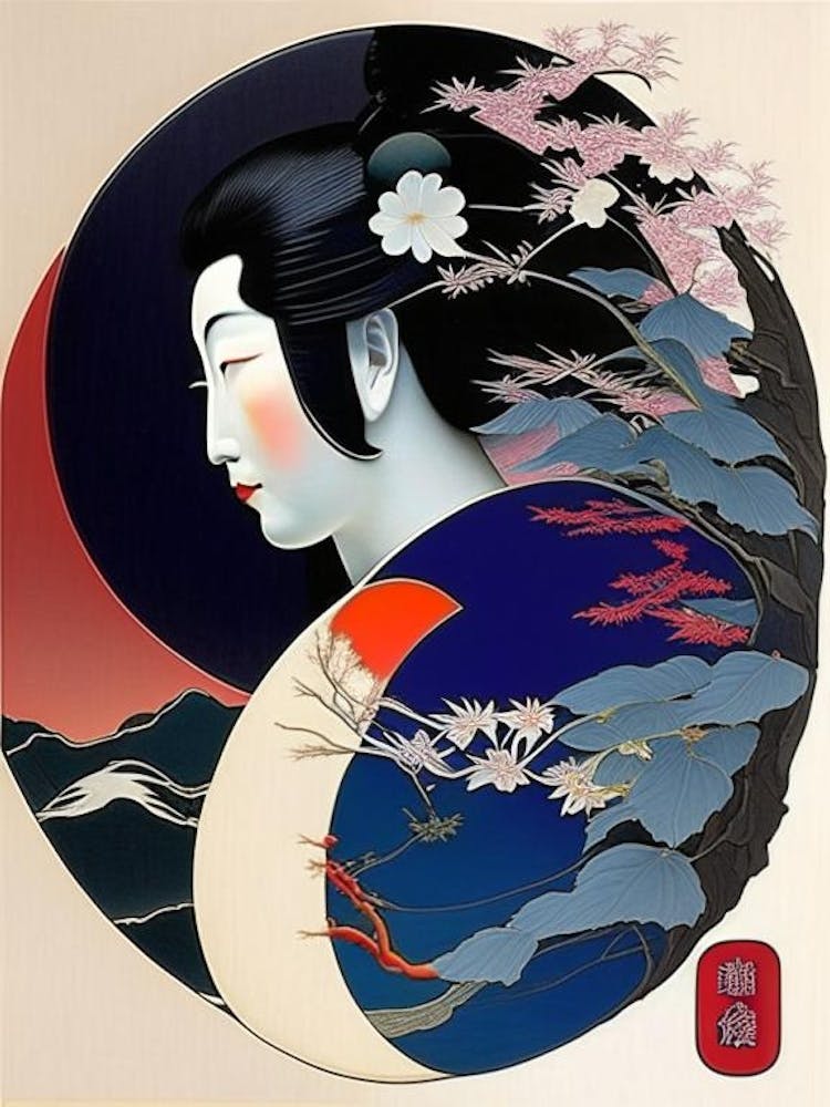 Colour Yin and Yang 7, Japanese Ukiyo E Style