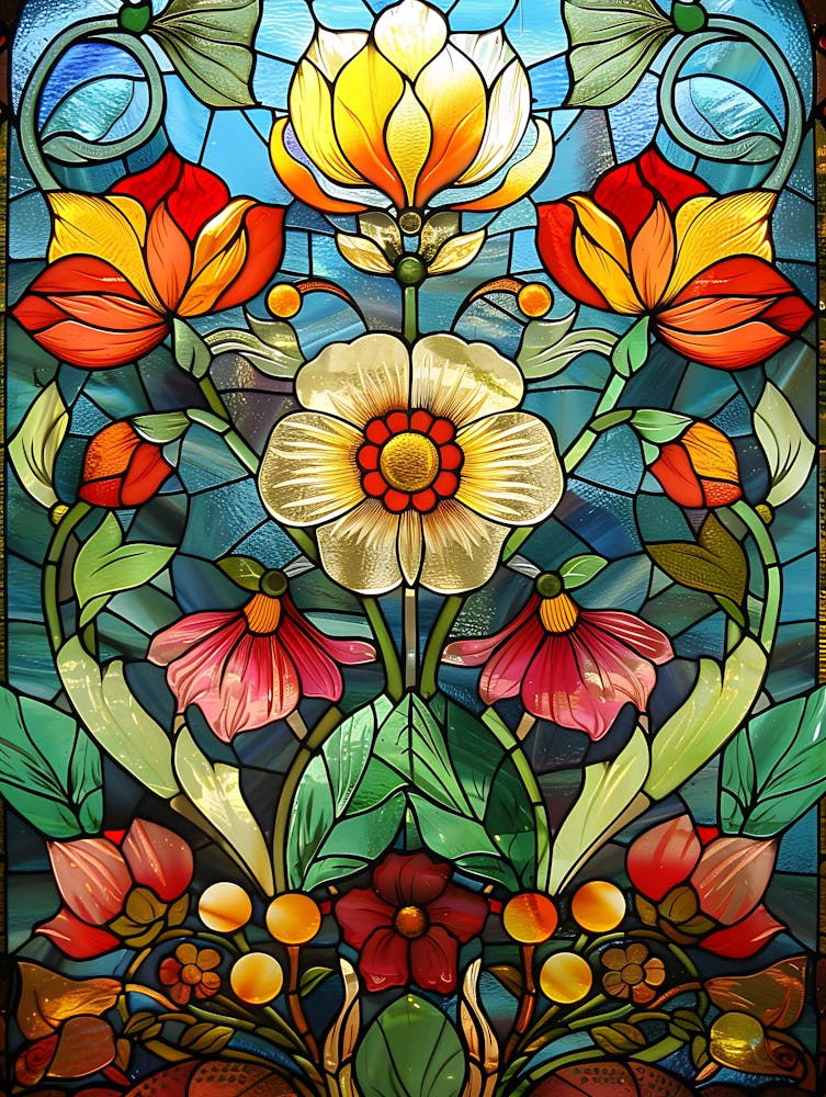 Fleurs en Vitrail Coloré 26