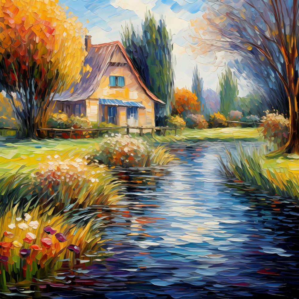 Palette Harmony: Impressionist Riverside Whirlwind