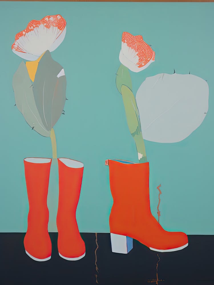 Painting Of Cowboy Boots With Flowers, Pop Art Style 6