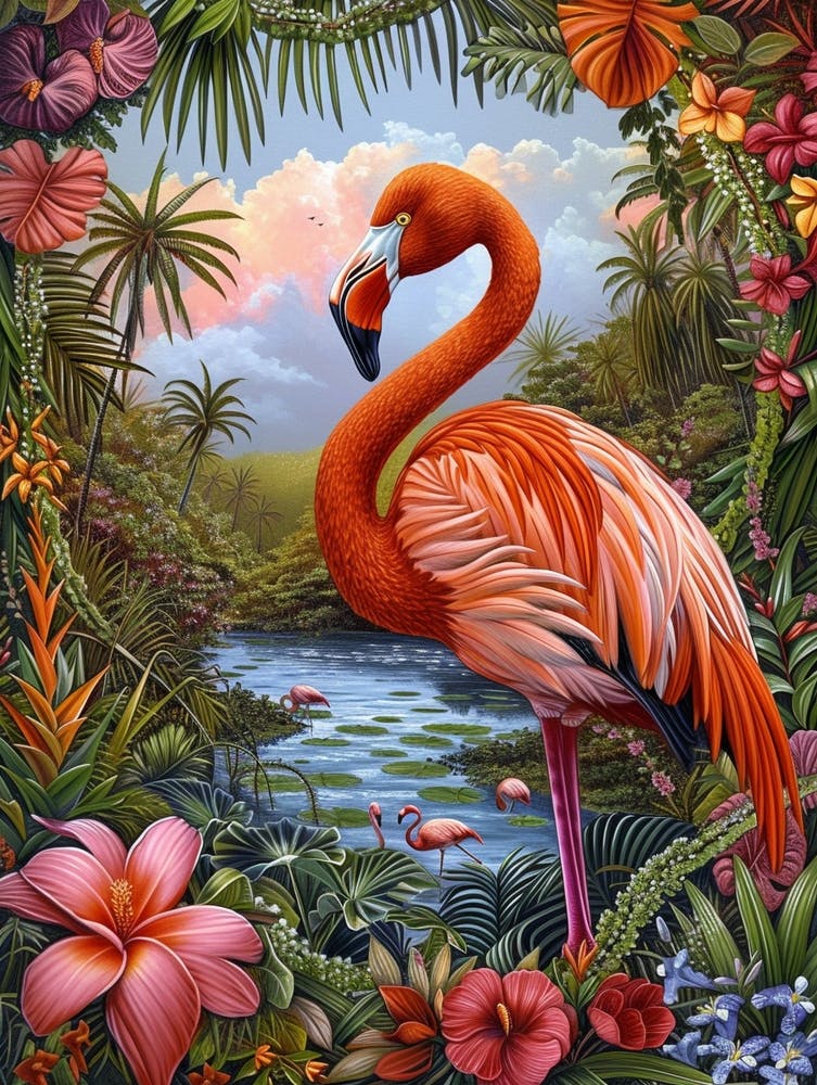 Greater Flamingo Bolivia Tropical Illustration 5