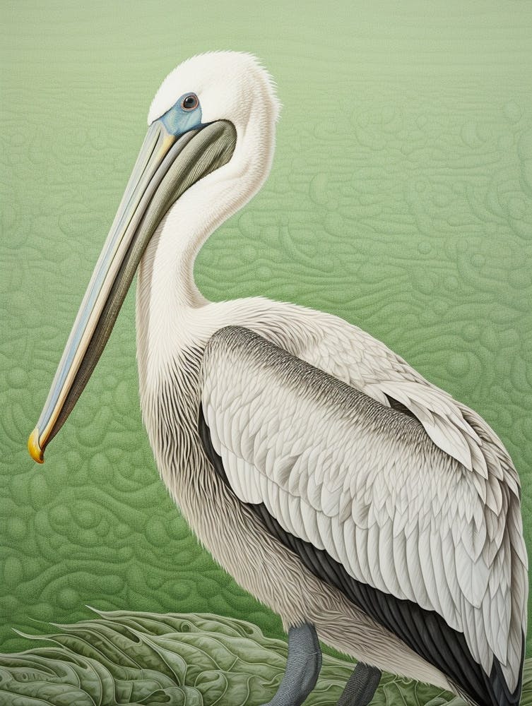 Peinture d'oiseau inspirée de Ohara Koson Pélican brun 4