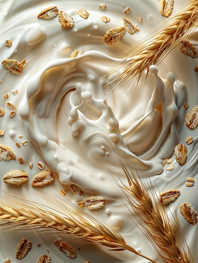 Beautiful White Milk Background With Elements Of Almond Cocoa And Wheat, Minimalist Style, Light Background, Super Realism, Deep Detail, Realism