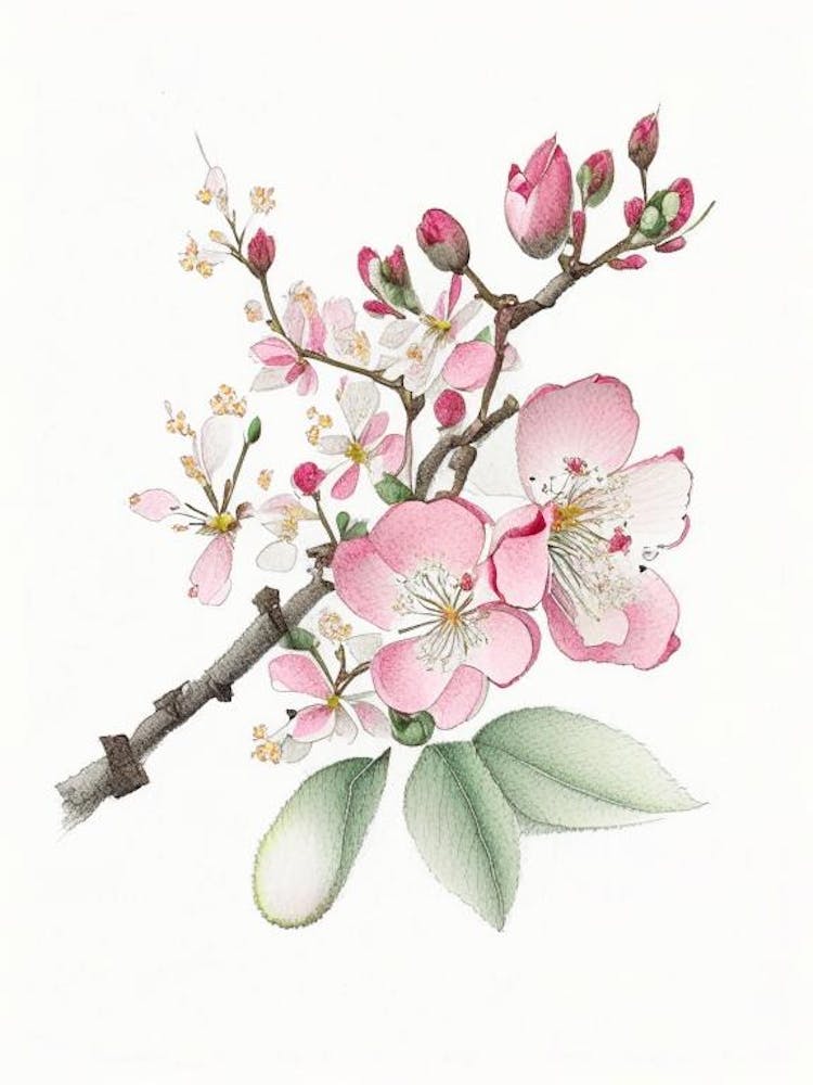 Cherry Blossom Floral Quentin Blake Inspired Illustration 2 Flower