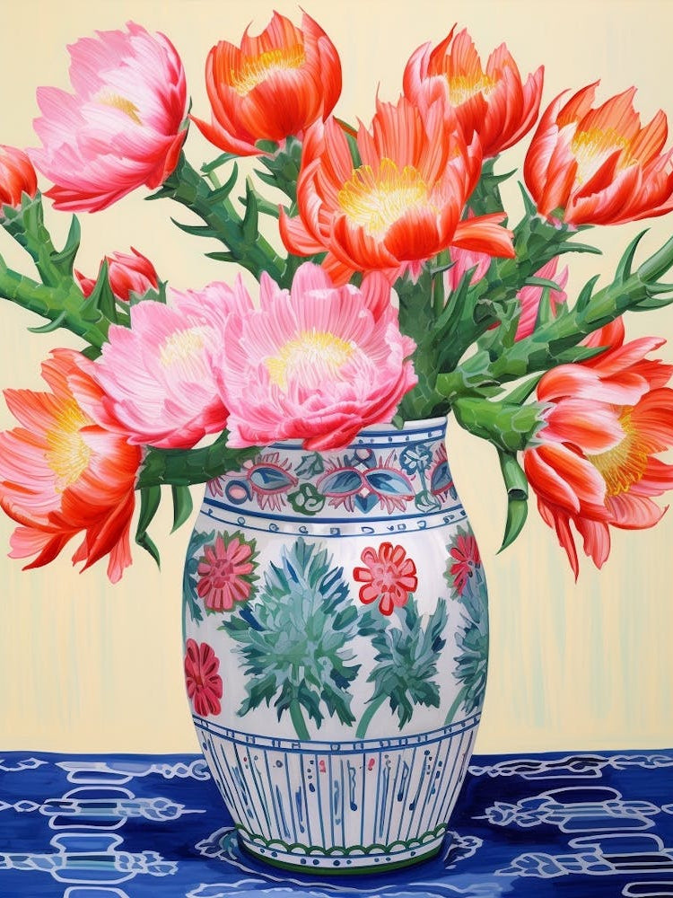 Cactus Painting Maximalist Still Life Cylindropuntia Kleiniae Cactus 1