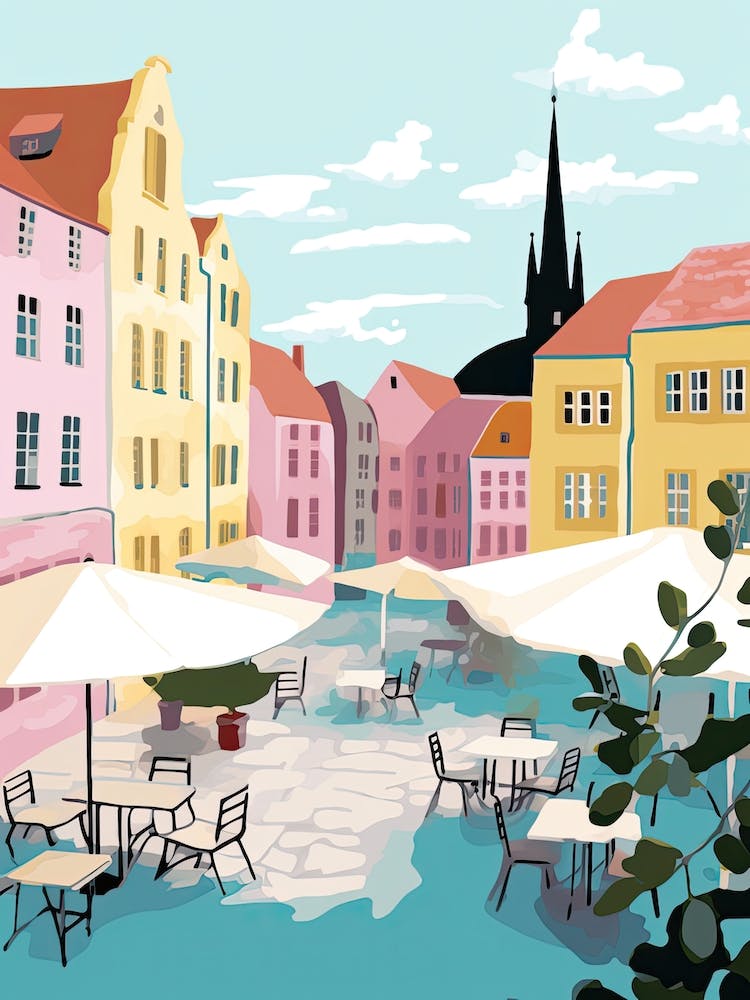 Lund, Sweden, Flat Pastels Tones Illustration 4