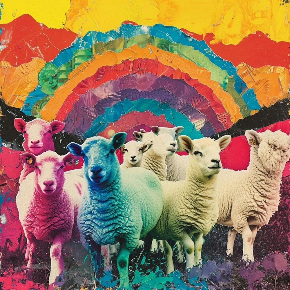 Regenbogen Retro Schaf Collage 1