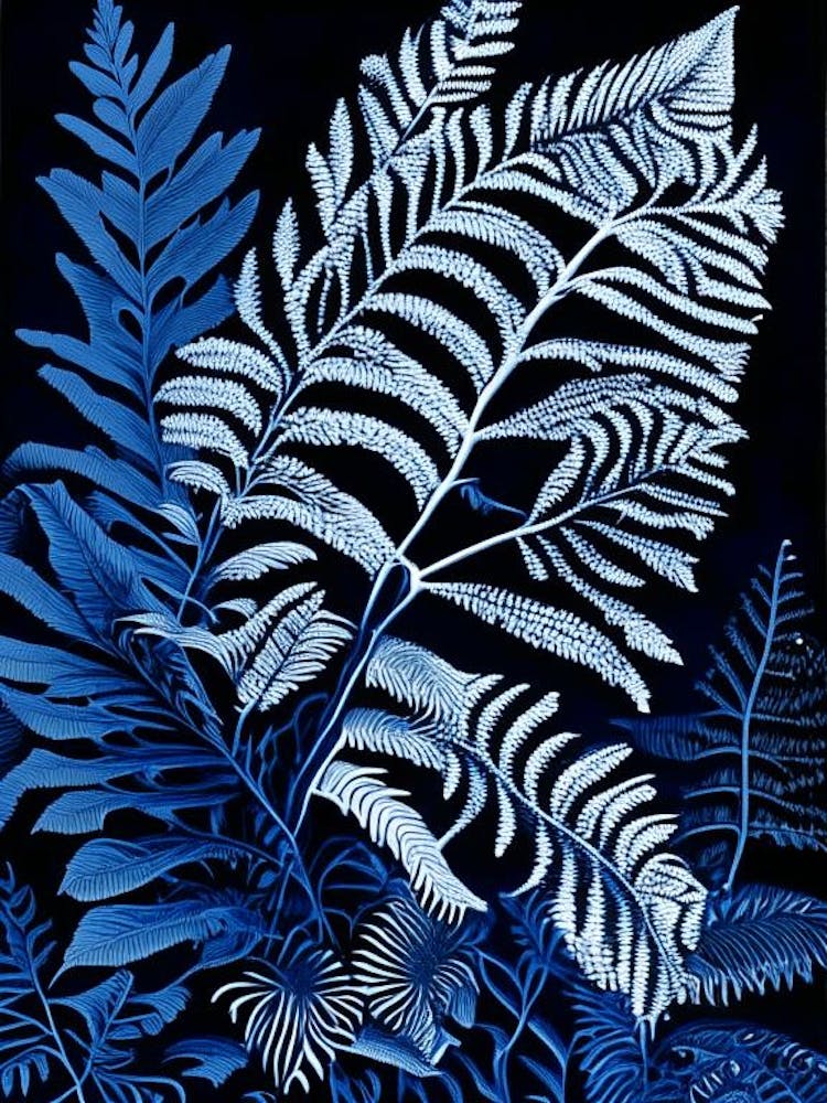 Crisped Blue Fern Linocut