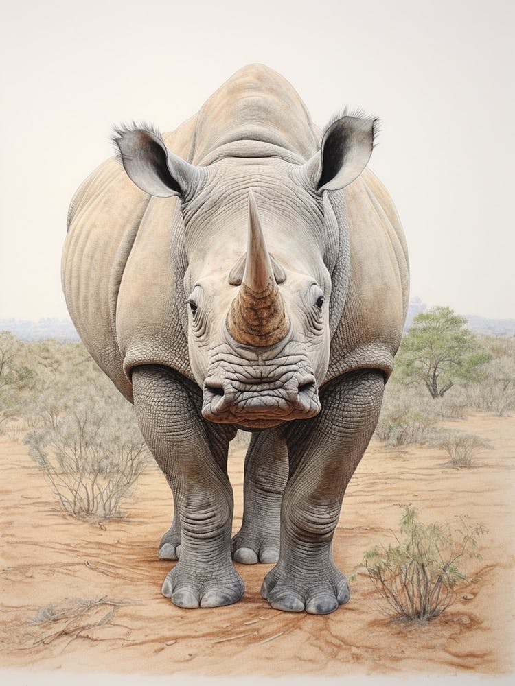 Rhino In The Savannah Detailed Illustration