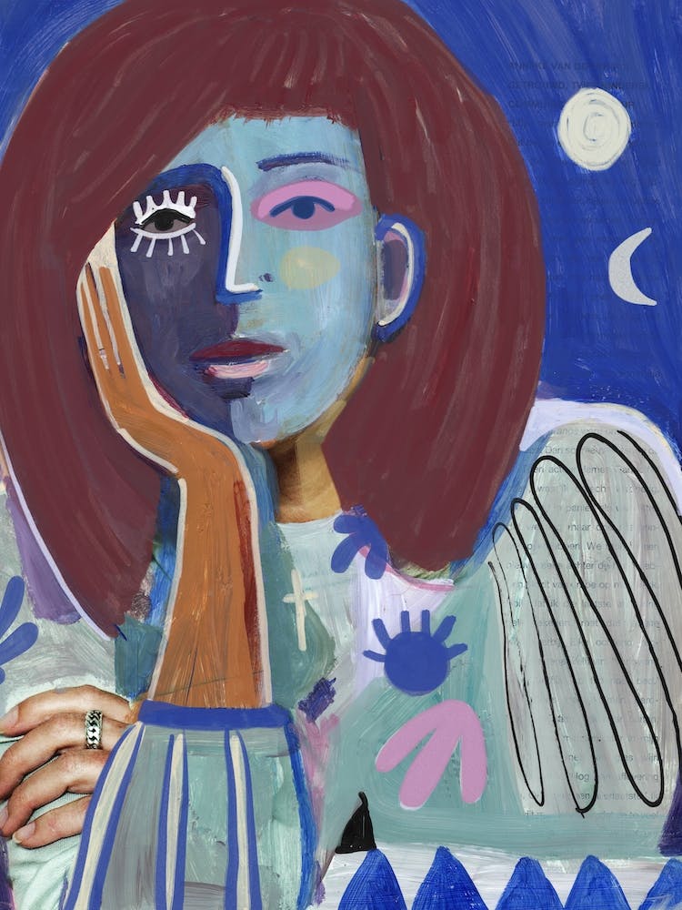 Woman Portrait With Blue And Turquoise