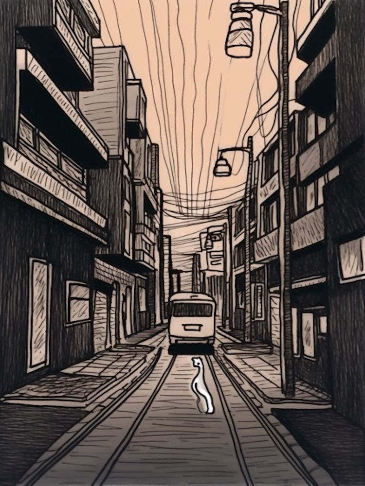 Painting Of Tokyo  In The Style Of Line Art 1