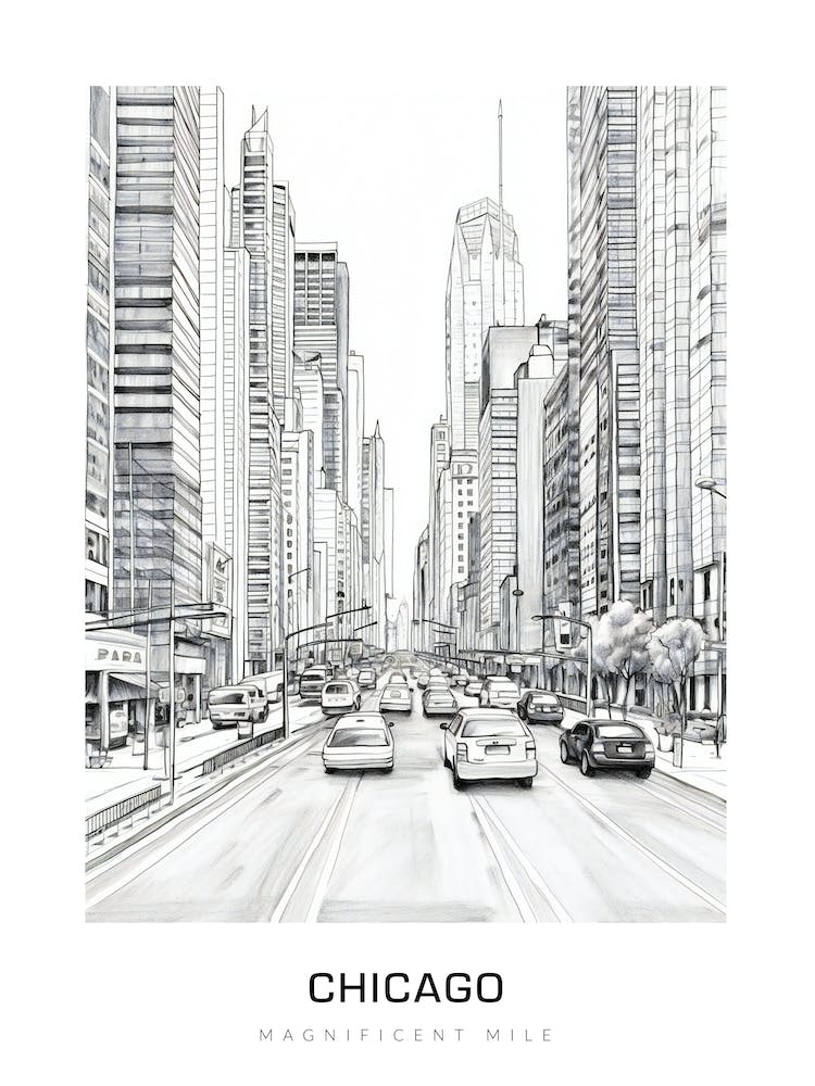 Magnificent Mile 2, Chicago B&W Poster