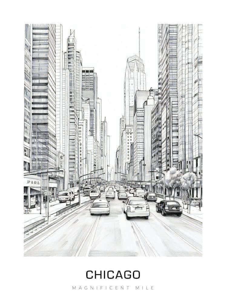 Magnificent Mile 2, Chicago B&W Poster