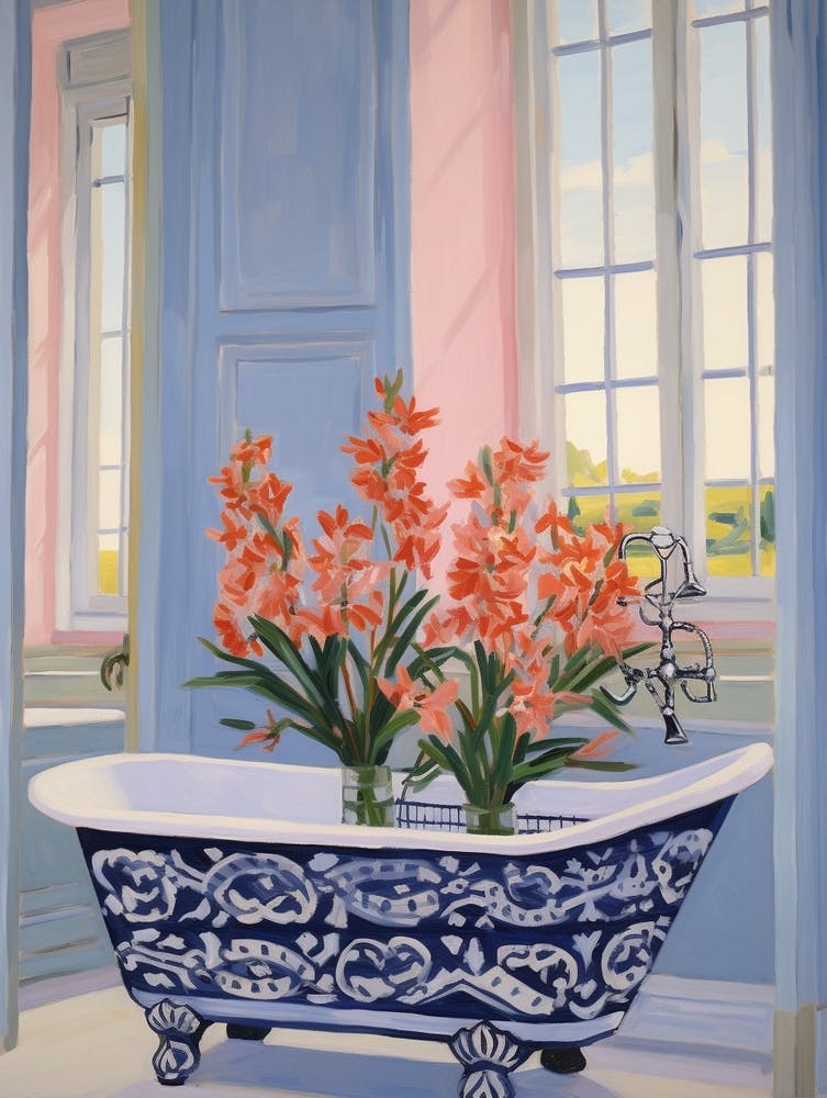A Bathtube Full Gladiolus In A Bathroom 3