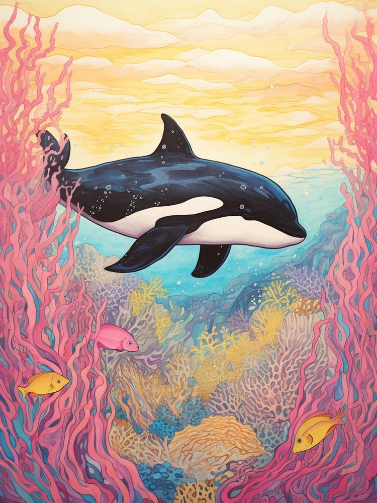 Pastel Crayon Underwater Orca Whale Drawing 4