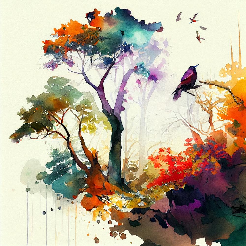 Watercolor Painting of Trees