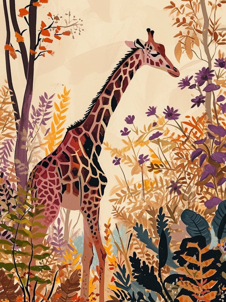 Cute Giraffe In The Leaves Watercolour Style Illustration 6