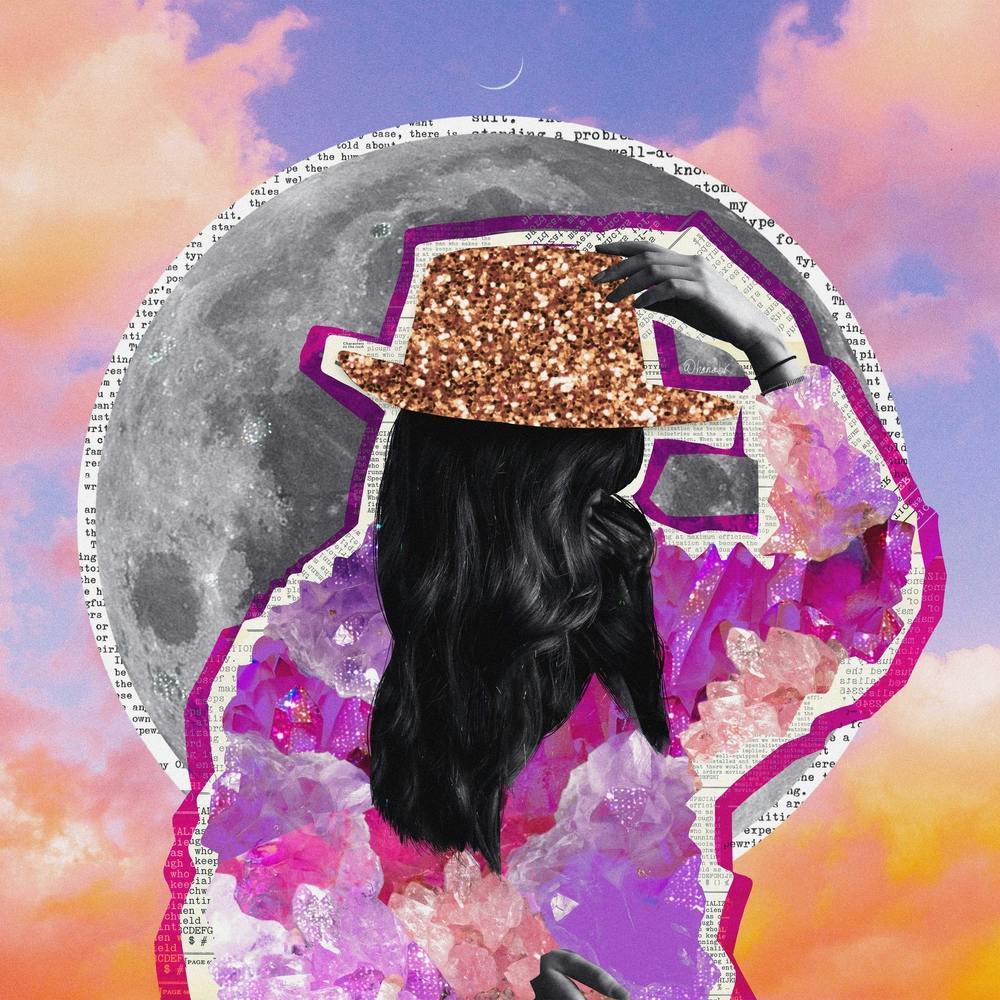 Sparkly Crystal Glitter Girl Moon Collage Square