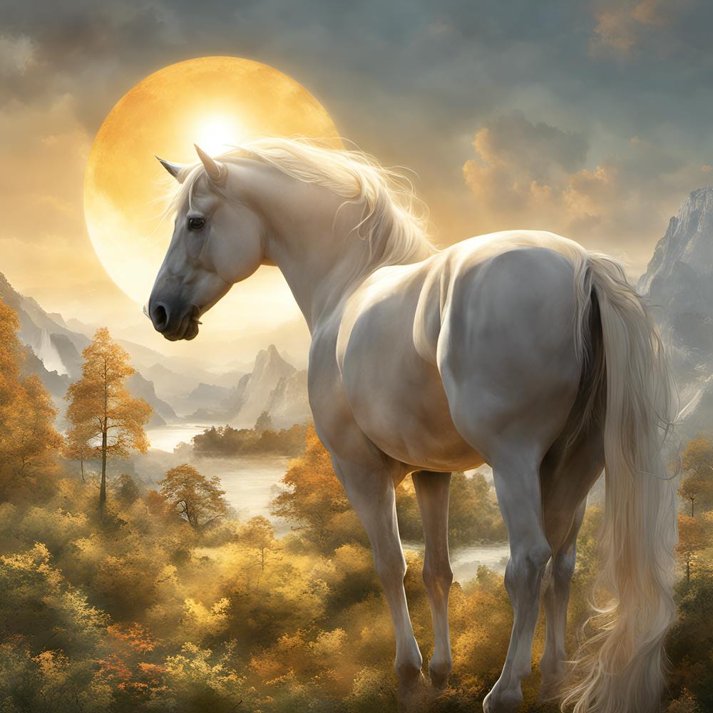 White Horse In The Moonlight