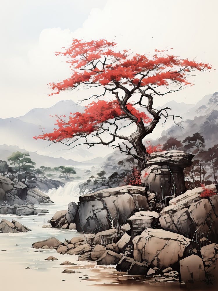 Tokyo In Japan, Japanese Brush Painting, Ukiyo E, Minimal 2