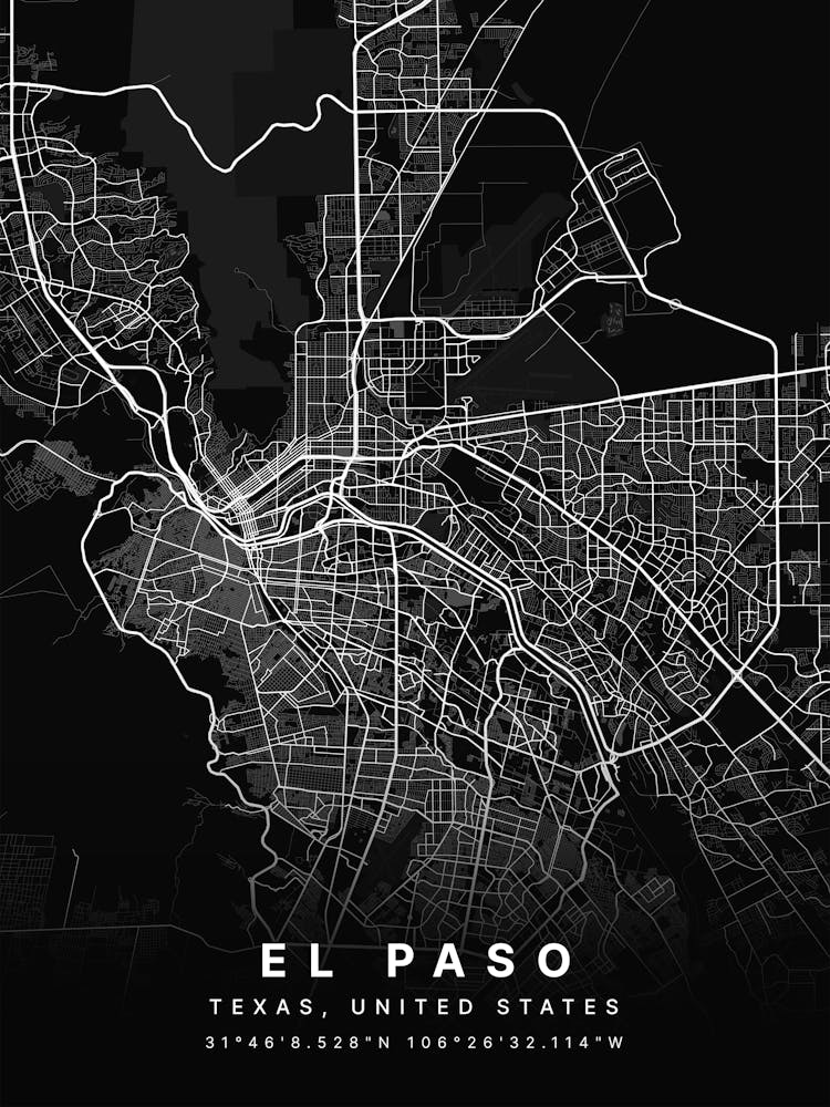 El Paso Texas USA Black Map