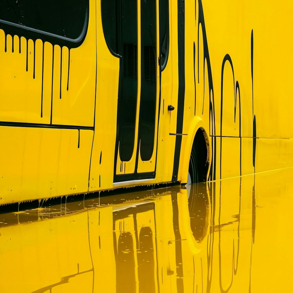 Yellow Bus In The Rain