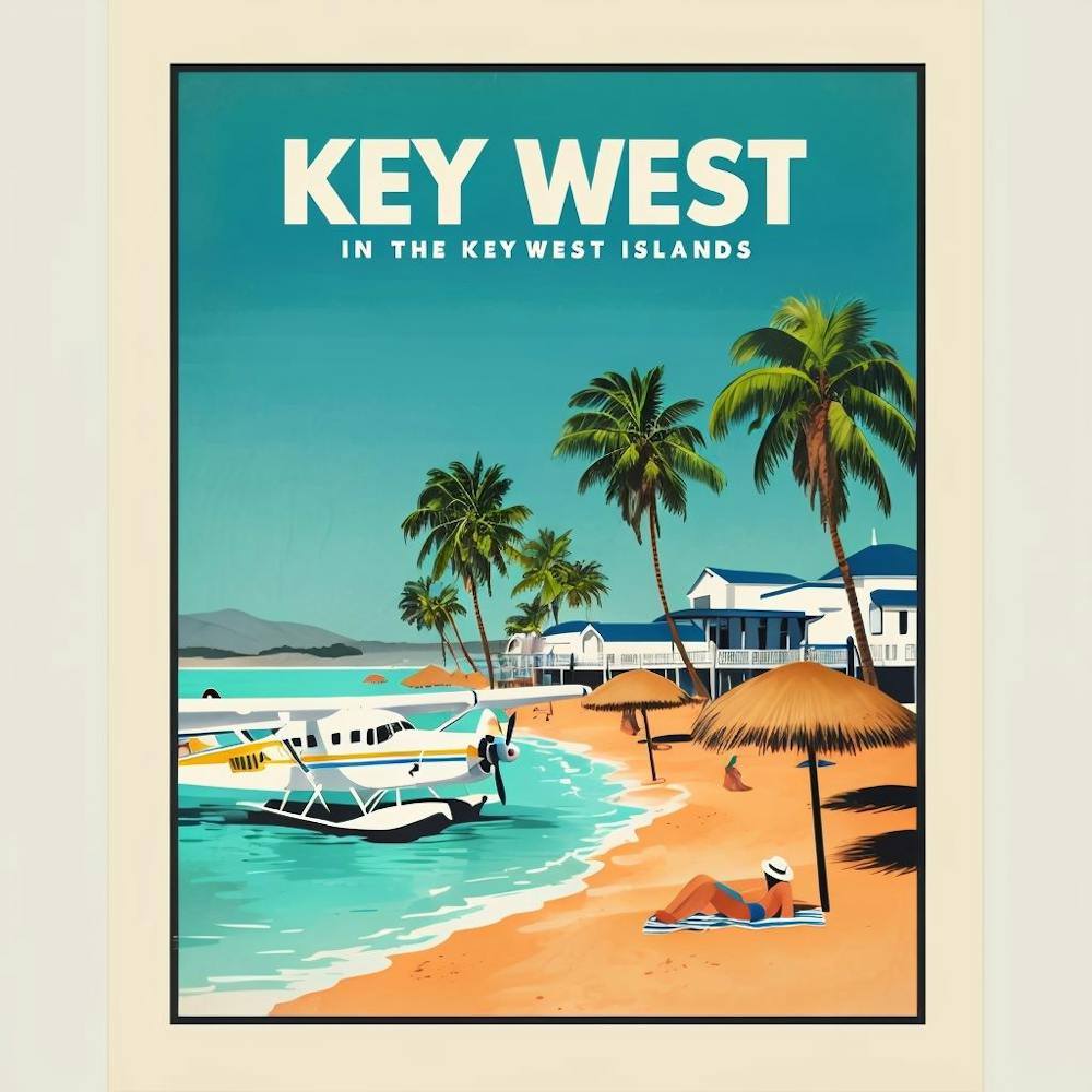 Vintage Travel Poster Illustrating Key West Tropical Paradise