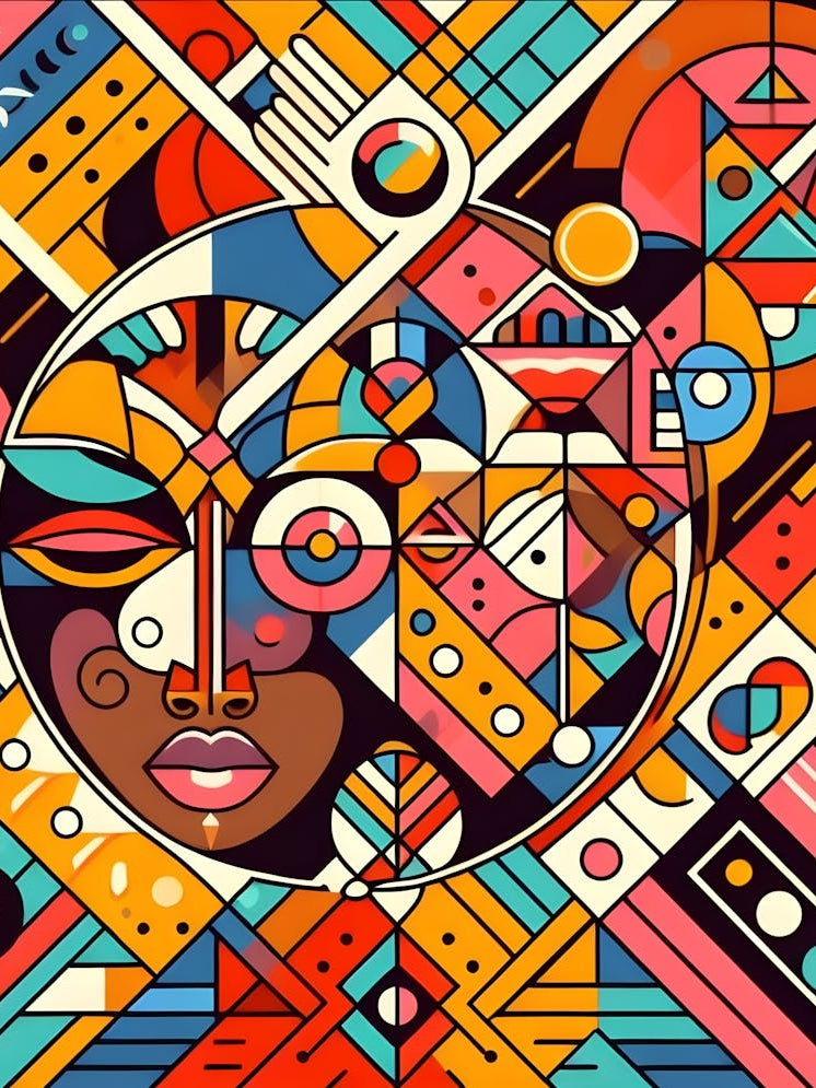 Tribal Deco Symphony Colorful African Abstract Painting