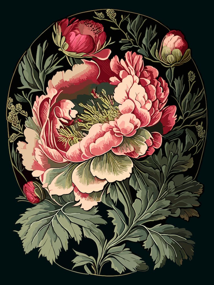 Peony Wildflower Vintage Botanical 2