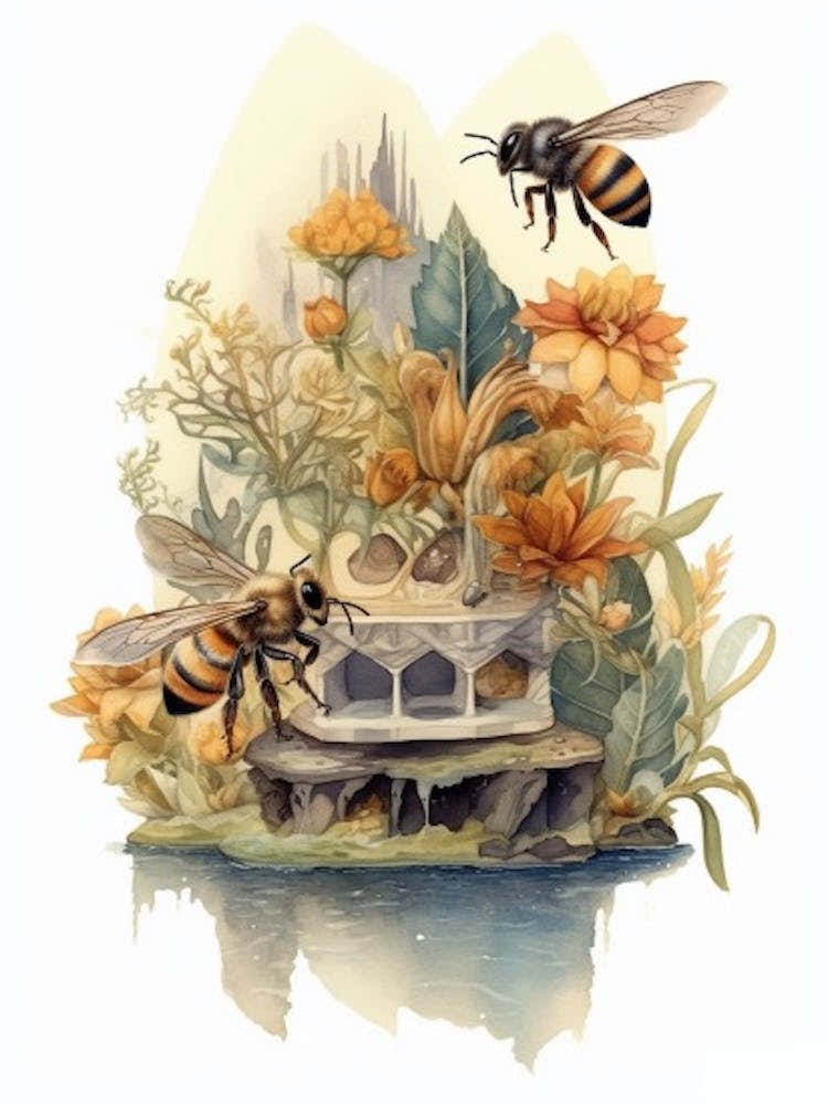 Cellophane Bee Beehive Watercolour Illustration 3