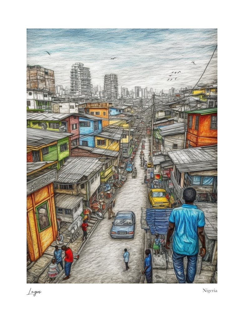 Lagos Nigeria Drawing Pencil Style 4 Travel Poster