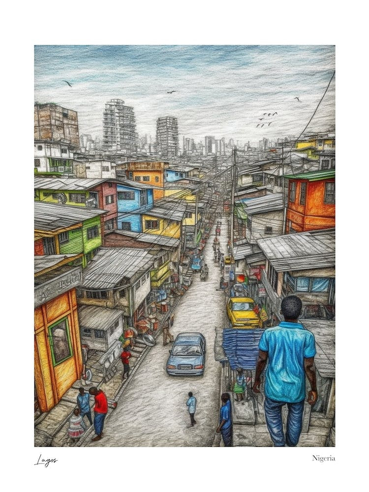 Lagos Nigeria Drawing Pencil Style 4 Travel Poster