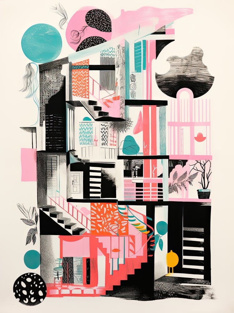 A House In Paris, Abstract Risograph Style 4