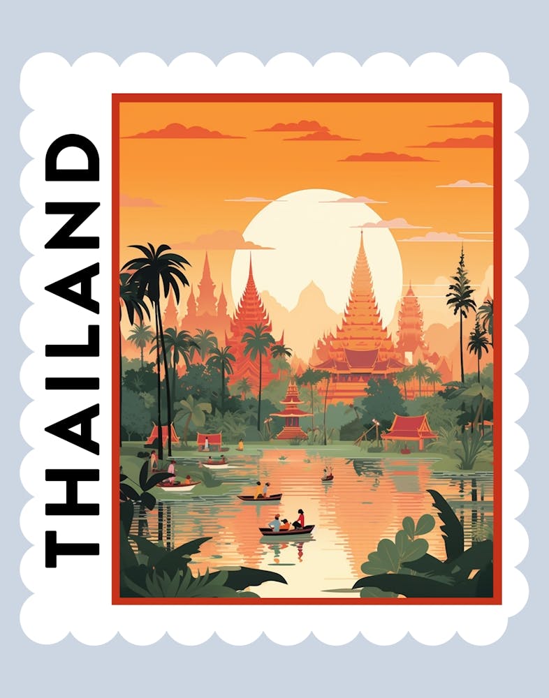 Thaïlande Affiche Timbre de Voyage