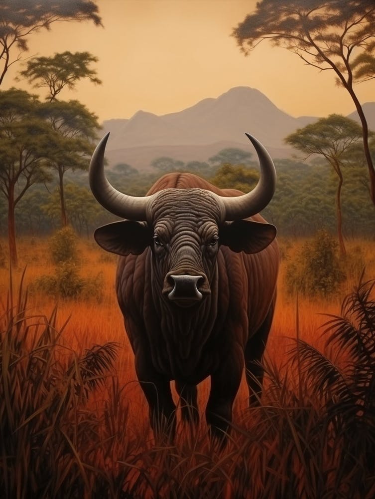 African Buffalo In The Savannah Painting 1