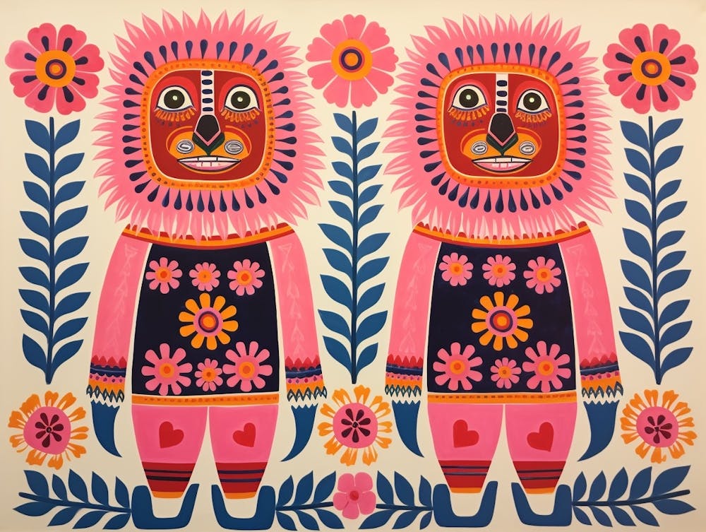 Lion 4 Folk Style Animal Illustration