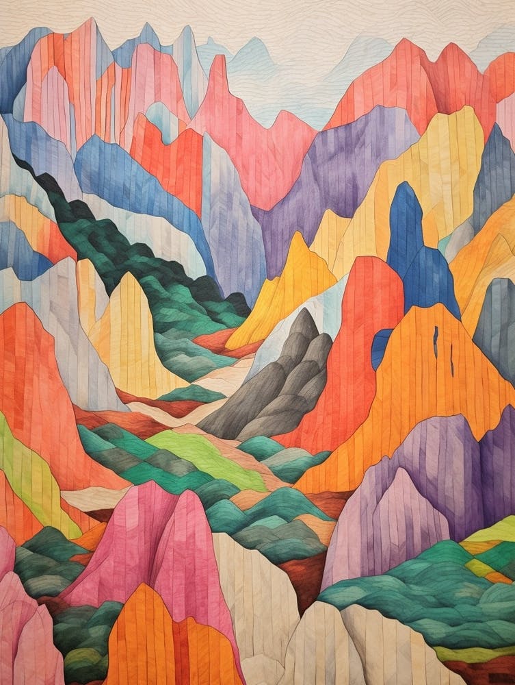 Mount Hua China 1 Farbenfrohe Bergillustration
