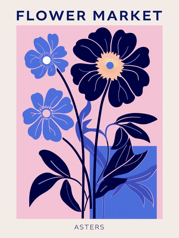 Blue Flower Market Poster Asters 2