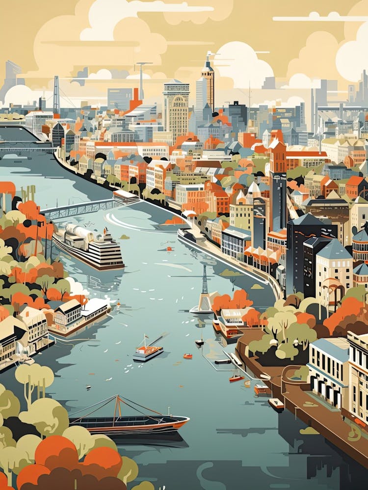 Hamburg, Germany, Geometric Illustration 1