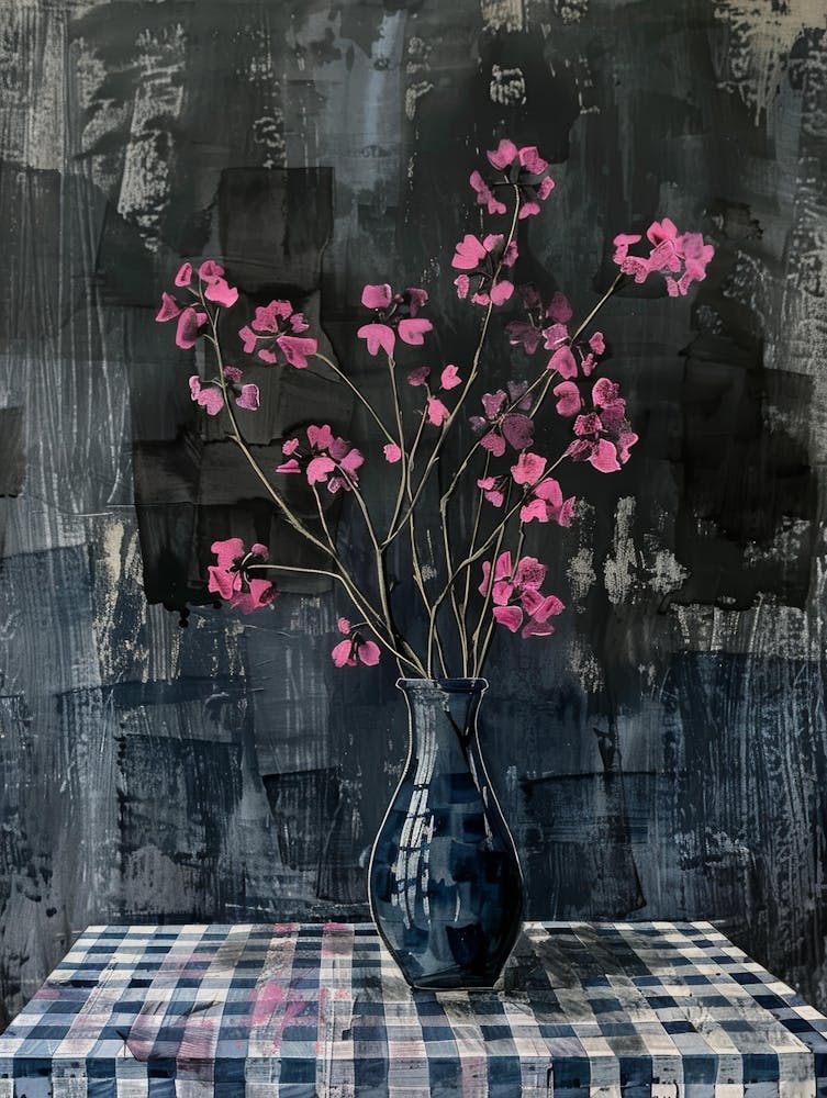 Pink Flowers In A Blue Vase