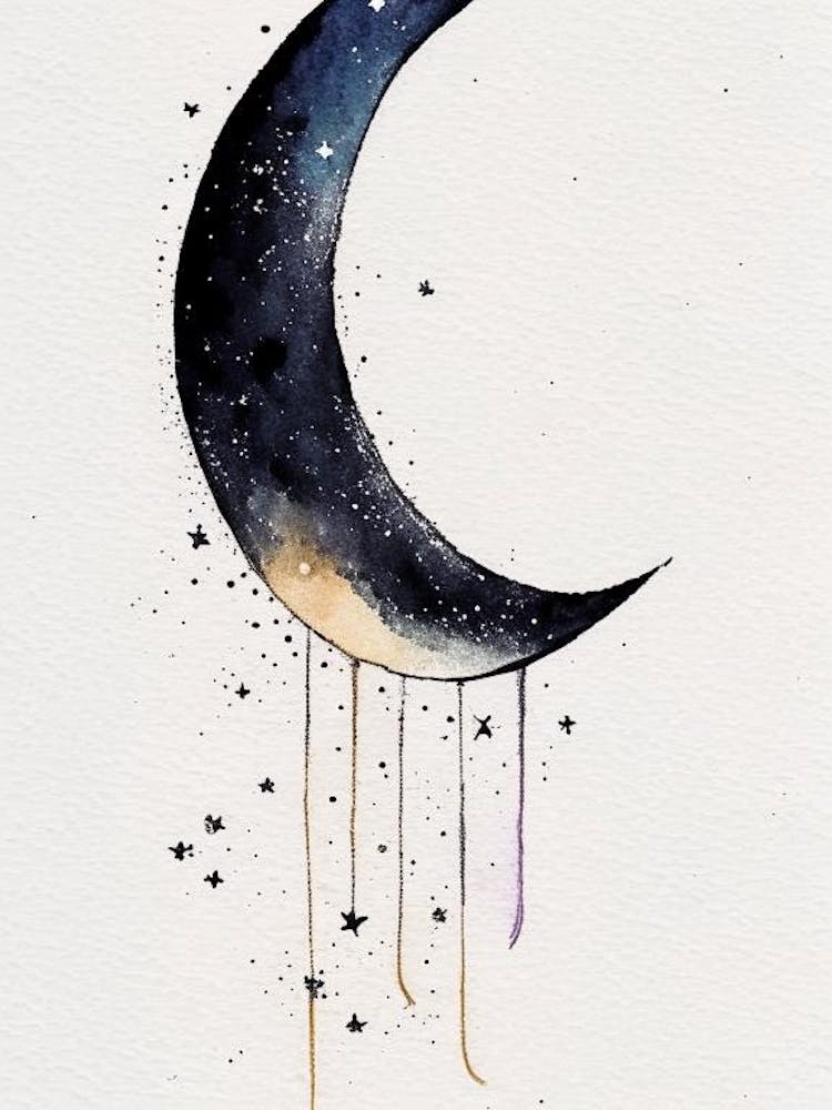 Crescent Moon And Star 1 Symbol Minimal Watercolour