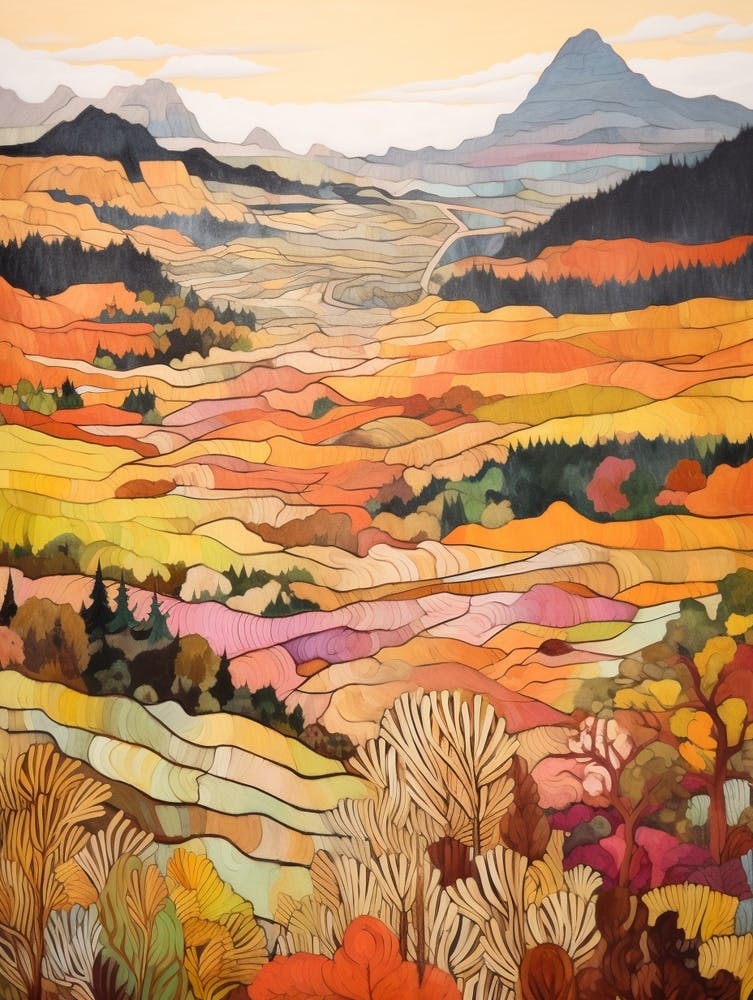 Autumn National Park Painting Runion National Park France 1